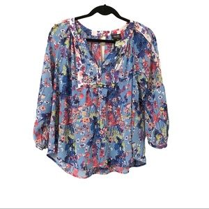 Nicole by Nicole Miller NWT Floral print top S blue split hanumanasana Spring